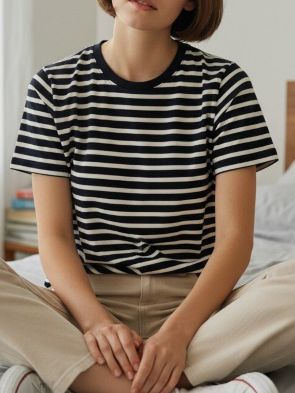 GAP striped tee shirt M black white